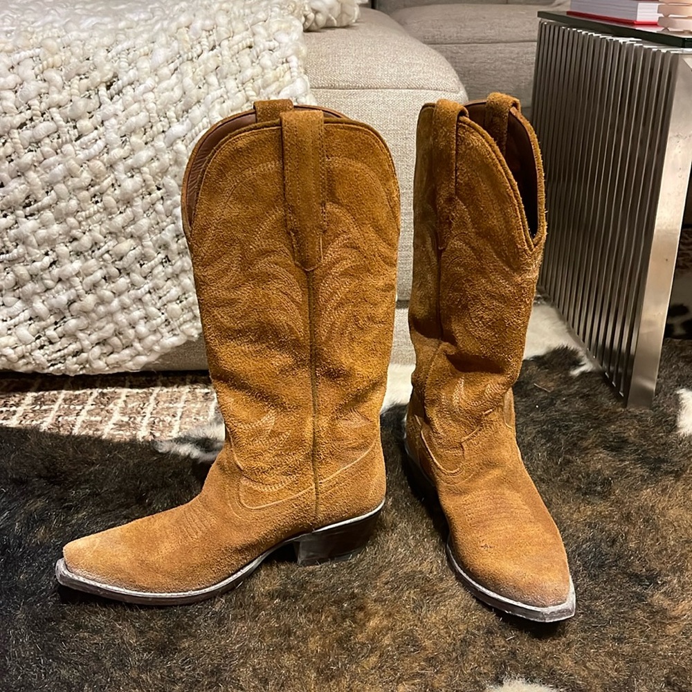 Tecovas brown suede cowboy boots